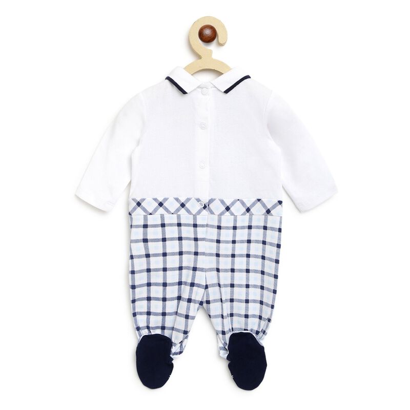 Boys White & Light Blue Leg Opening Baby Suit image number null